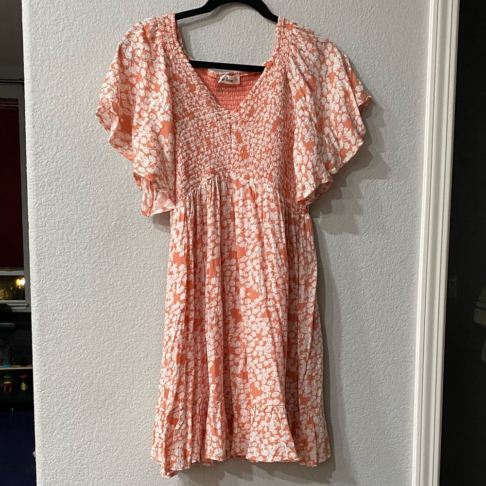 PinkBlush Coral Floral Smocked Ruffle Maternity Dress